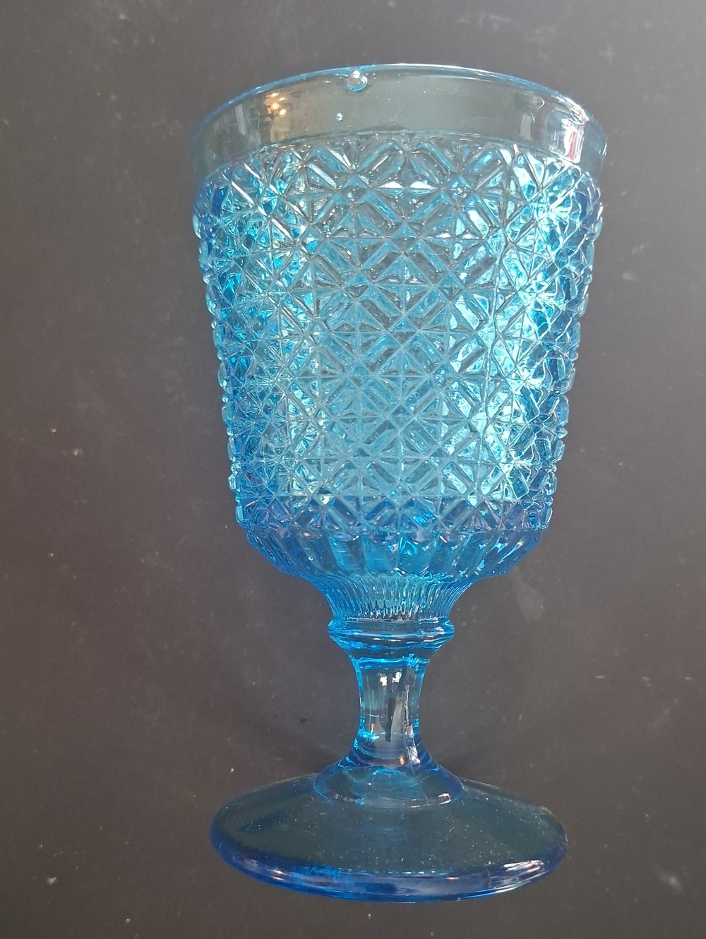 4 Mold Press Blue Glass Goblet